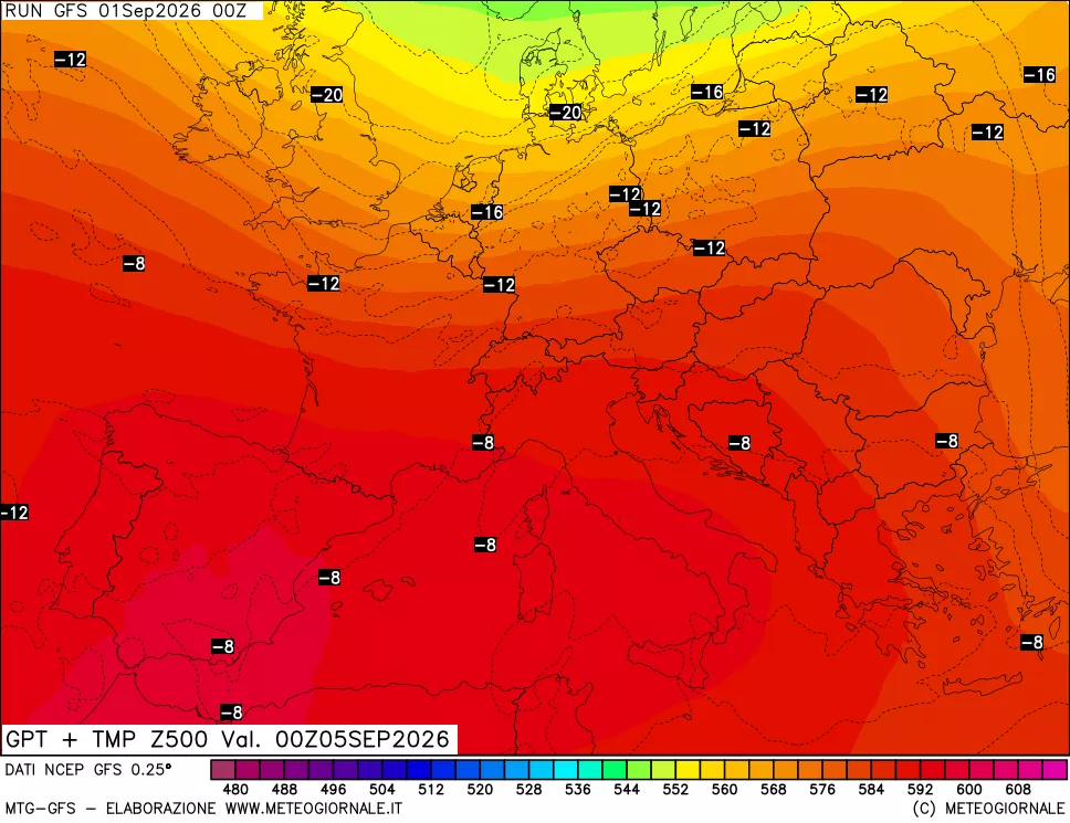 mappa 500 hPa GPT + Temp