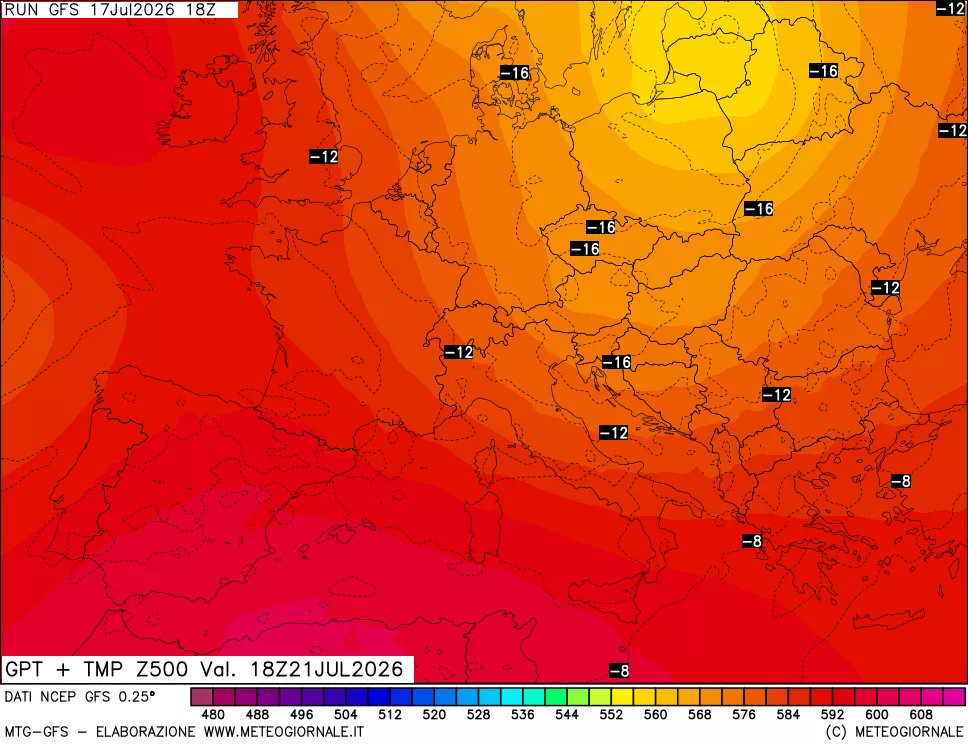 mappa 500 hPa GPT + Temp