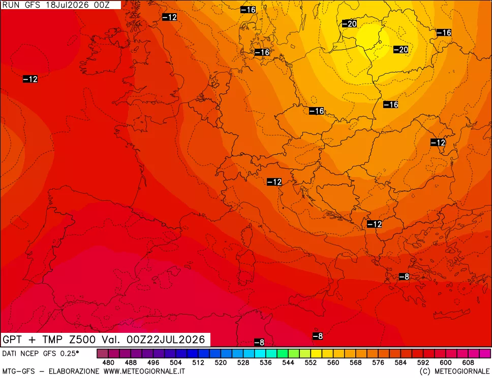 mappa 500 hPa GPT + Temp