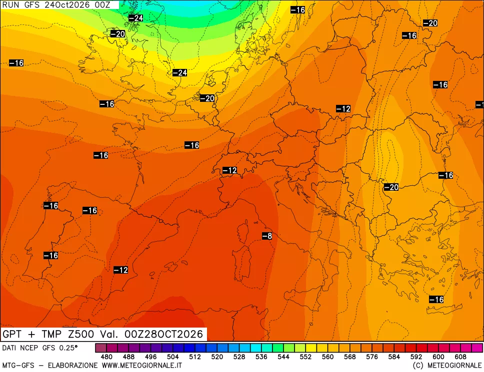 mappa 500 hPa GPT + Temp