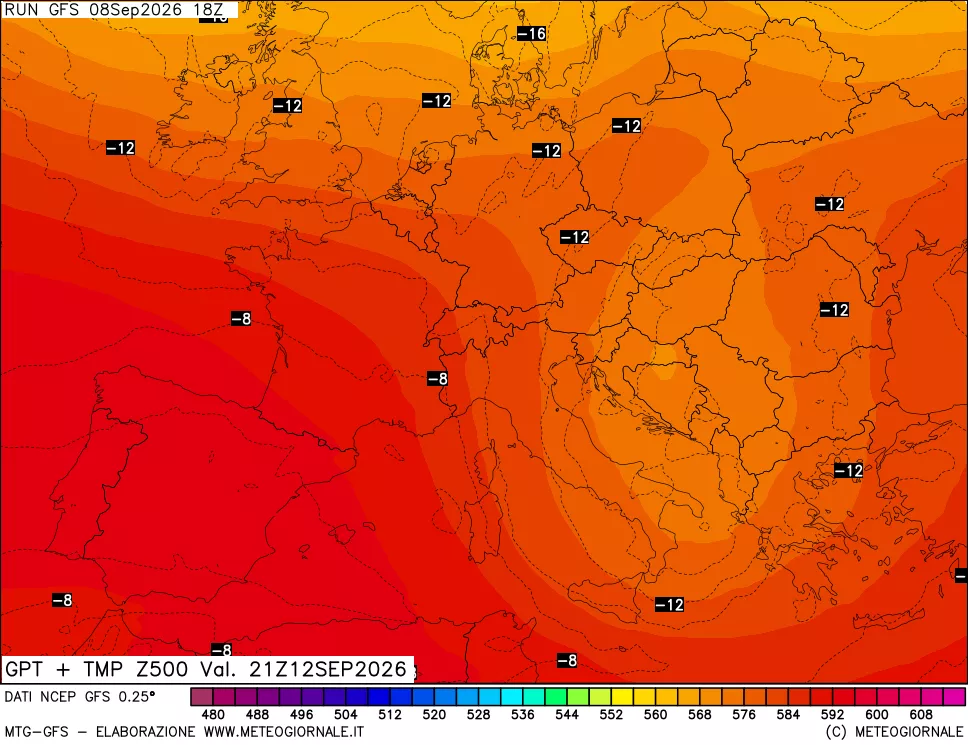 mappa 500 hPa GPT + Temp