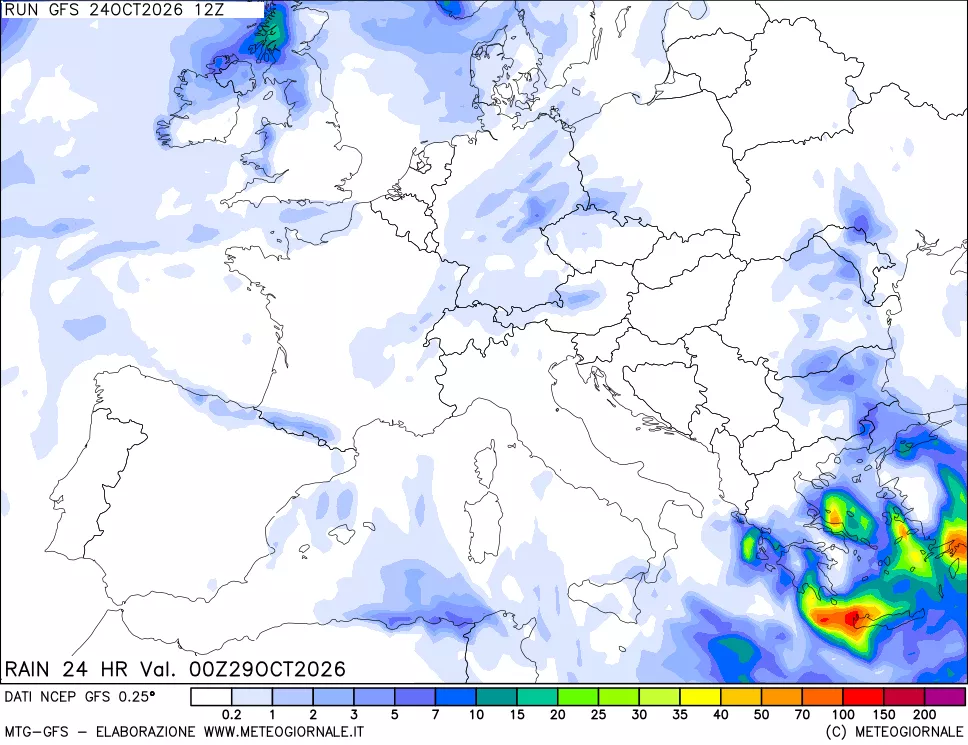 mappa Precipitazioni 24 ore precedenti