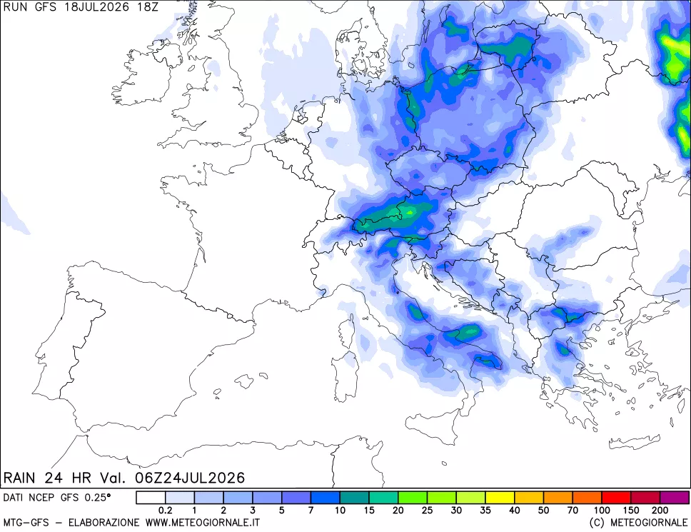 mappa Precipitazioni 24 ore precedenti