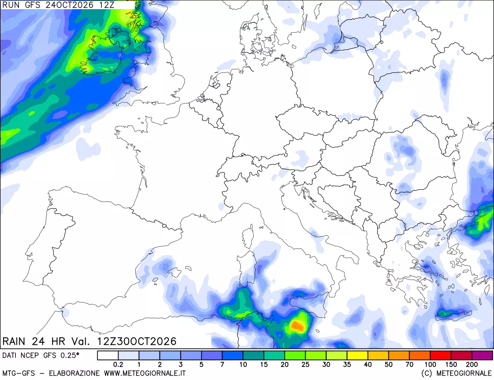 mappa Precipitazioni 24 ore precedenti