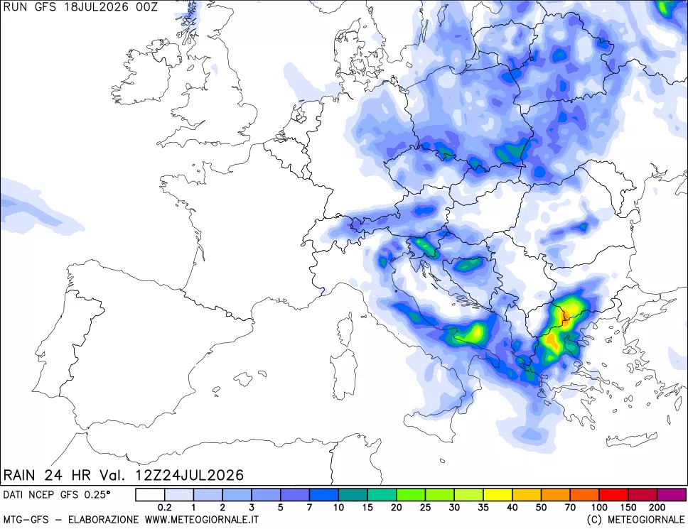 mappa Precipitazioni 24 ore precedenti