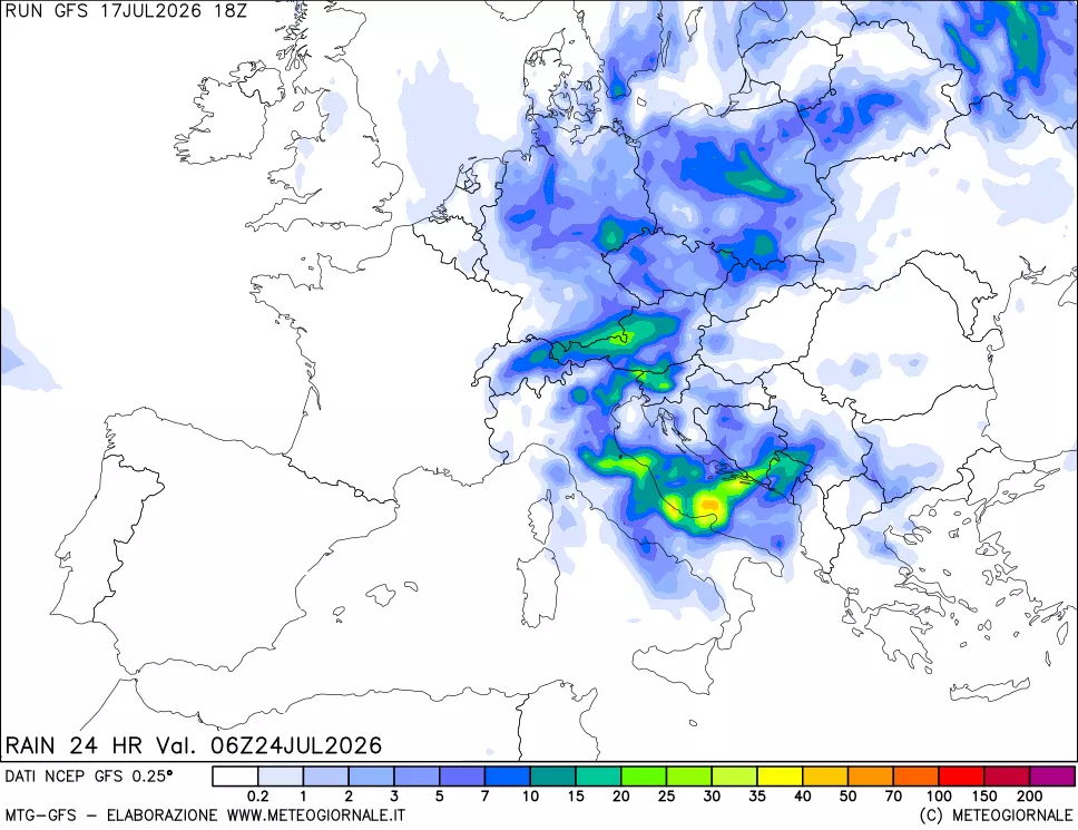 mappa Precipitazioni 24 ore precedenti