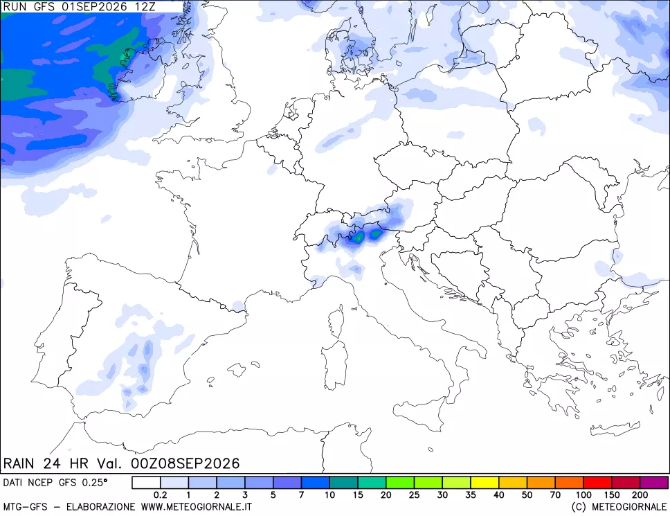 mappa Precipitazioni 24 ore precedenti