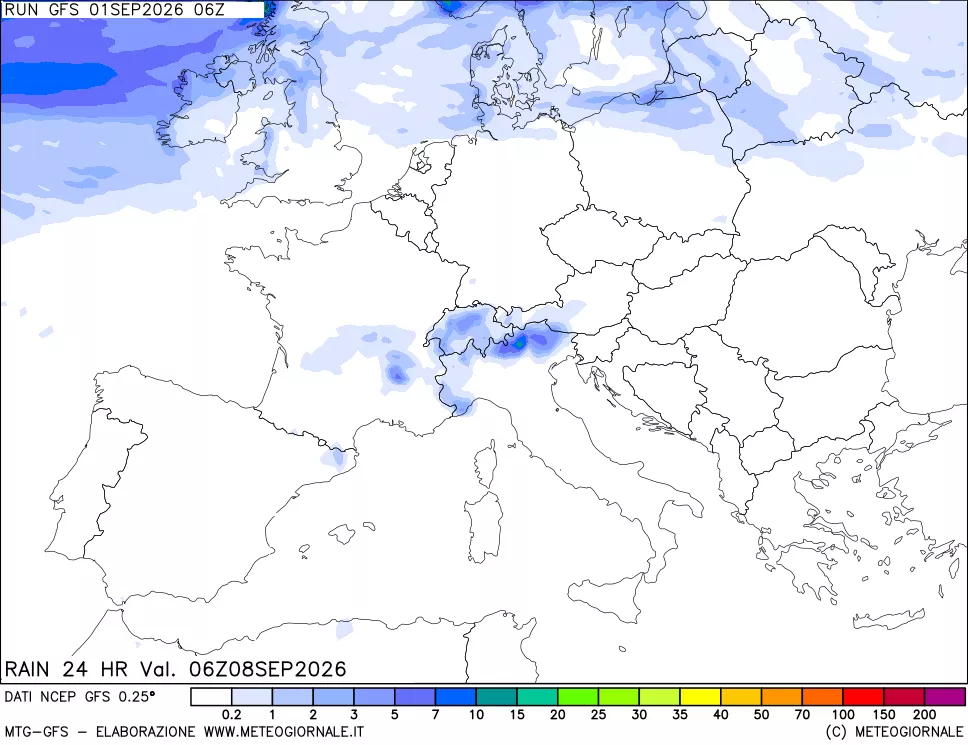 mappa Precipitazioni 24 ore precedenti