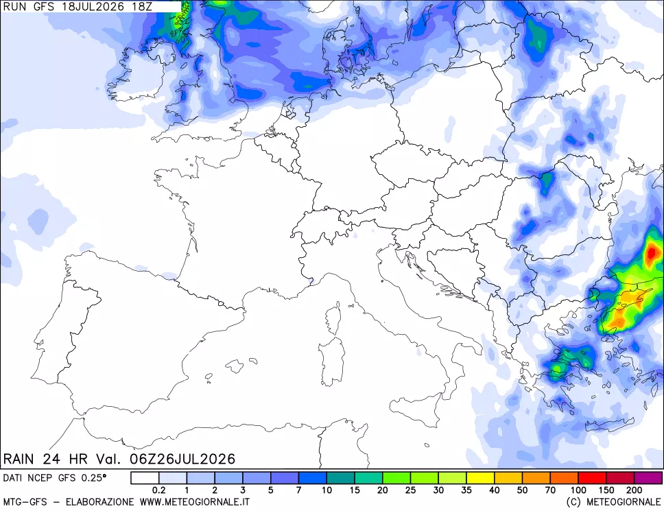 mappa Precipitazioni 24 ore precedenti