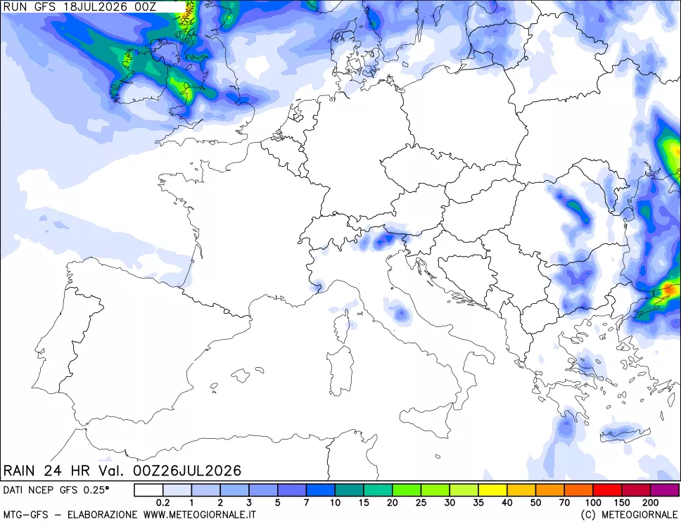 mappa Precipitazioni 24 ore precedenti