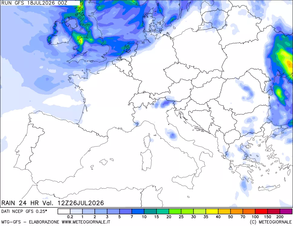 mappa Precipitazioni 24 ore precedenti