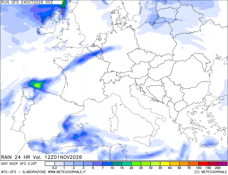 mappa Precipitazioni 24 ore precedenti