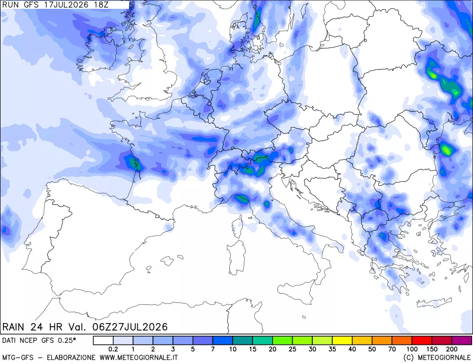 mappa Precipitazioni 24 ore precedenti