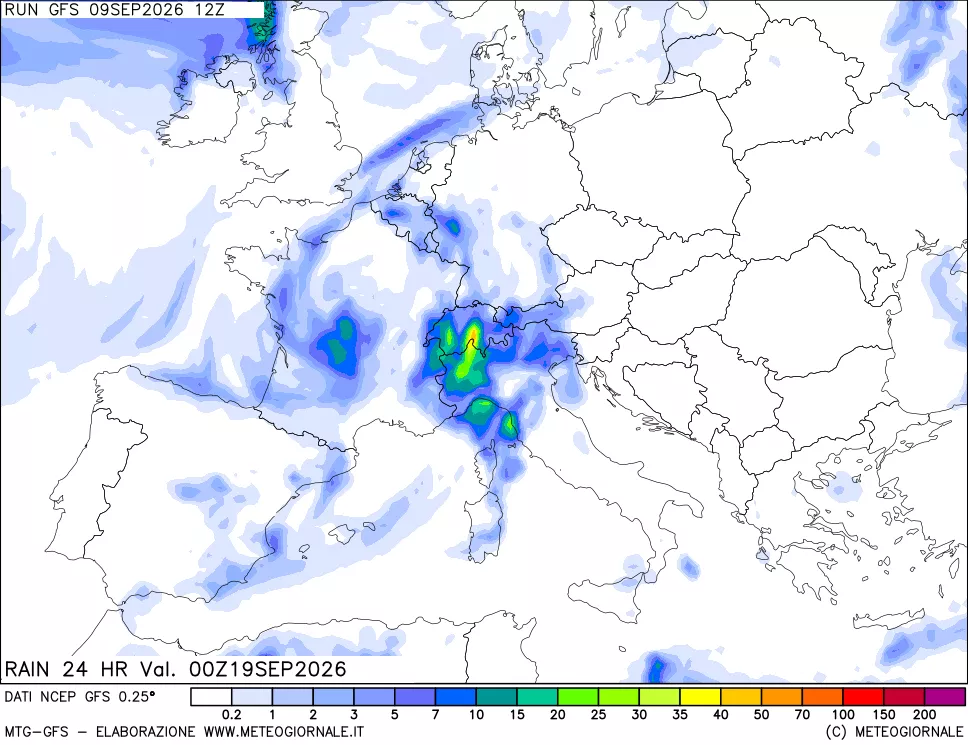 mappa Precipitazioni 24 ore precedenti