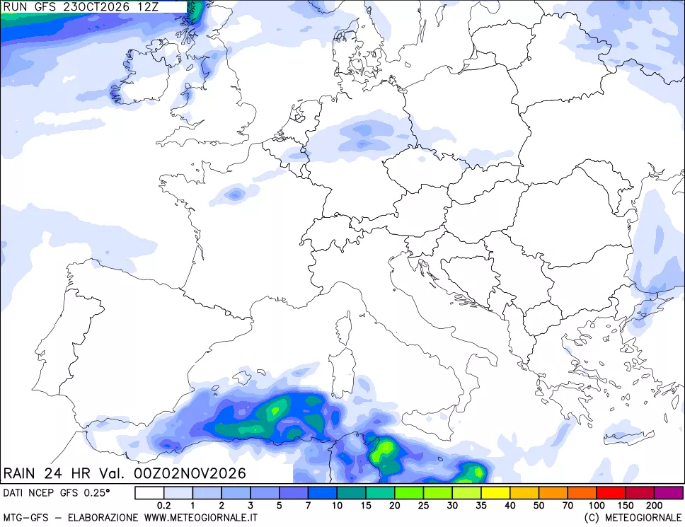 mappa Precipitazioni 24 ore precedenti