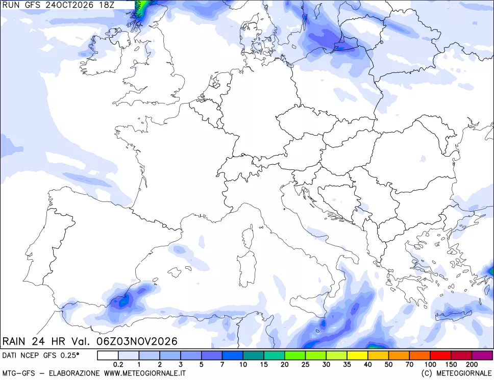mappa Precipitazioni 24 ore precedenti