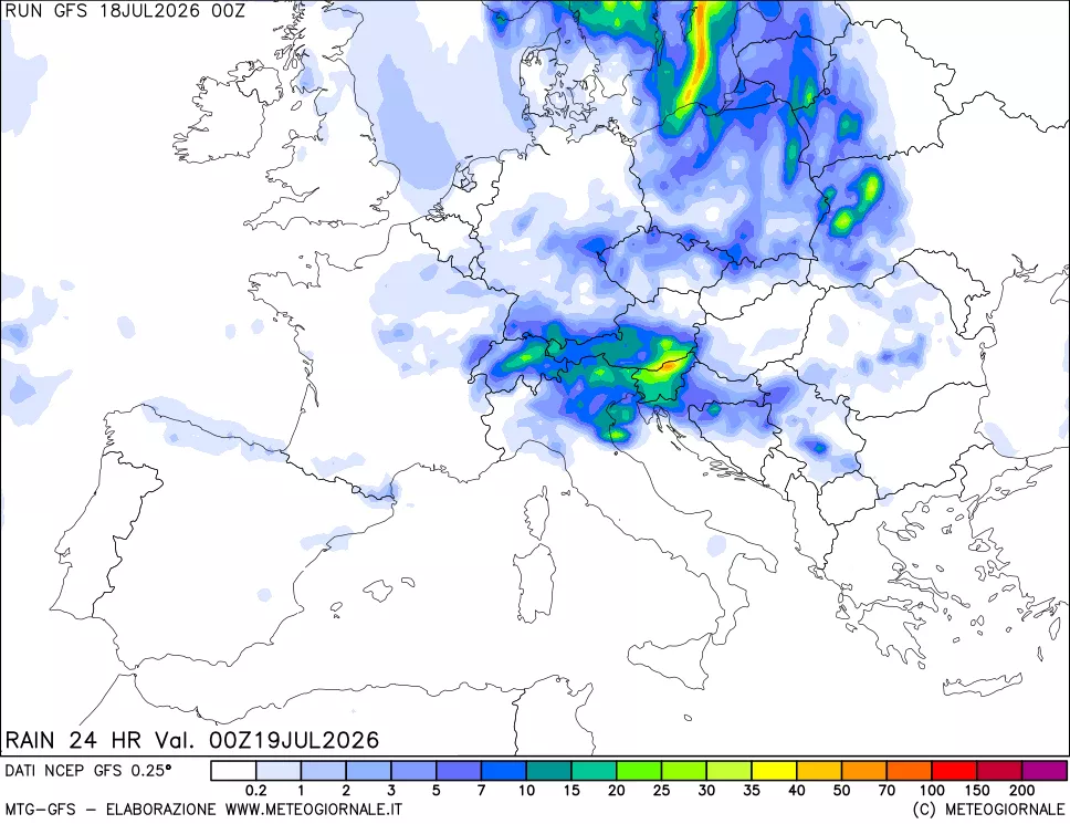 mappa Precipitazioni 24 ore precedenti