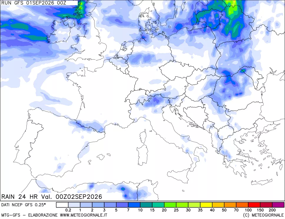 mappa Precipitazioni 24 ore precedenti