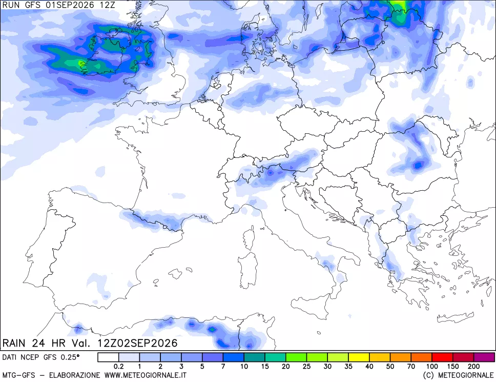 mappa Precipitazioni 24 ore precedenti