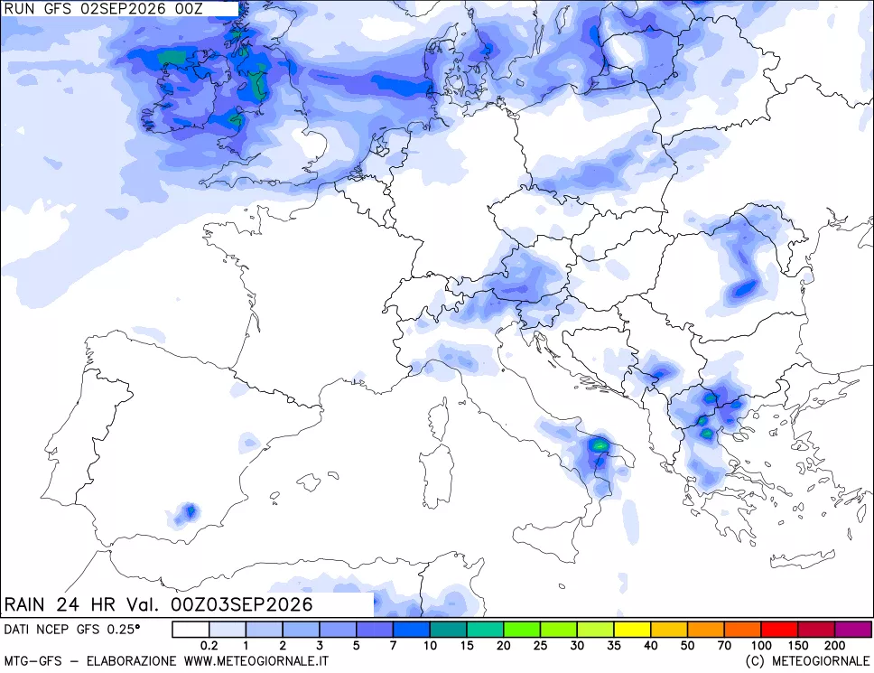 mappa Precipitazioni 24 ore precedenti