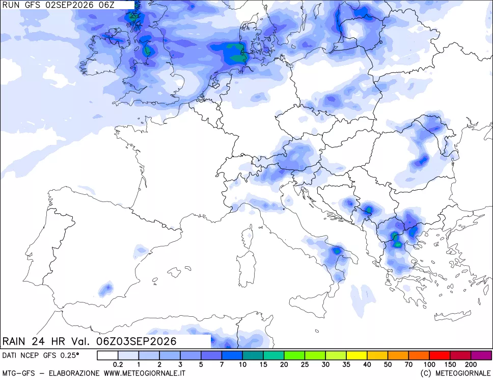 mappa Precipitazioni 24 ore precedenti