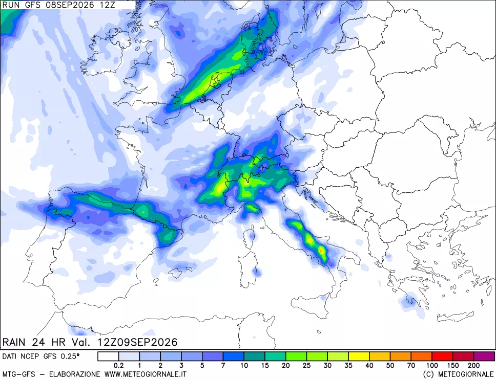 mappa Precipitazioni 24 ore precedenti