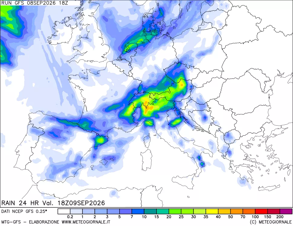 mappa Precipitazioni 24 ore precedenti