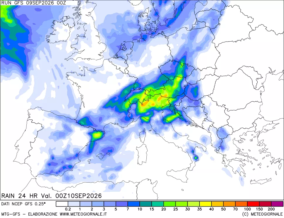 mappa Precipitazioni 24 ore precedenti