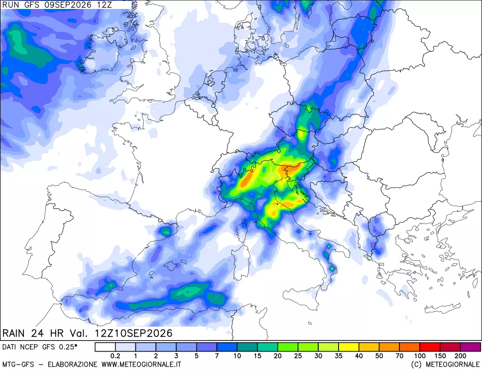 mappa Precipitazioni 24 ore precedenti