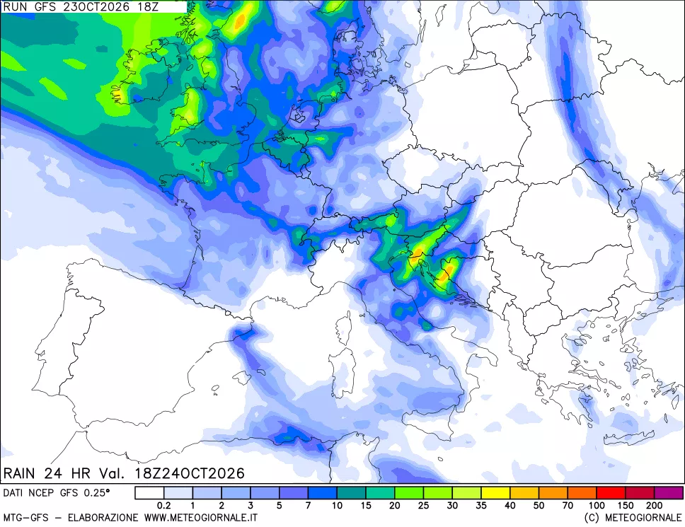 mappa Precipitazioni 24 ore precedenti