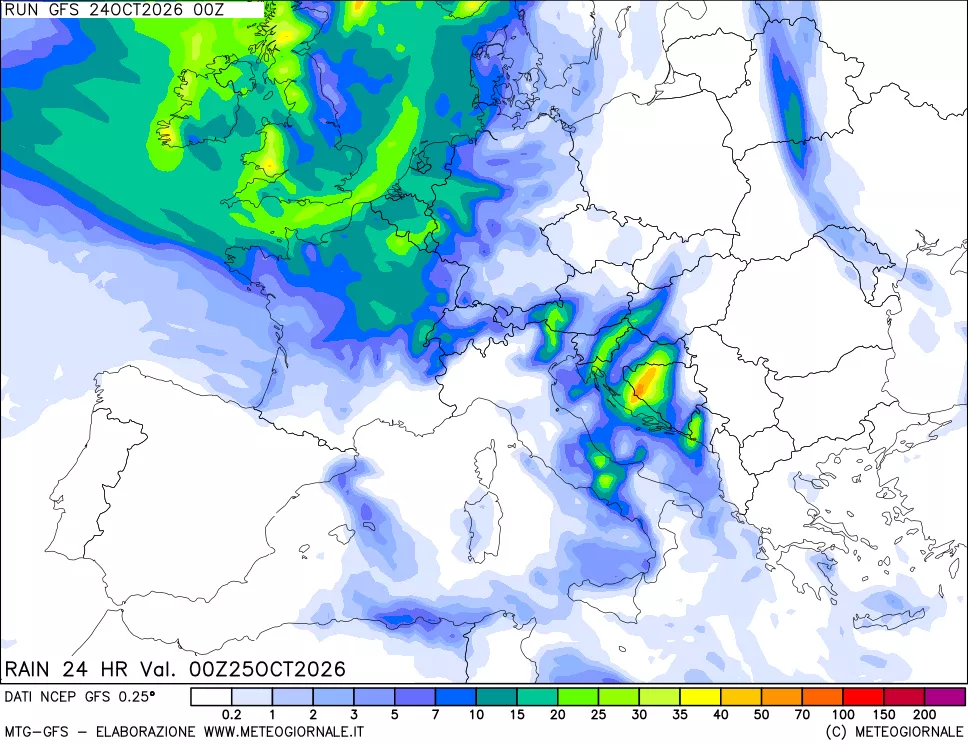 mappa Precipitazioni 24 ore precedenti