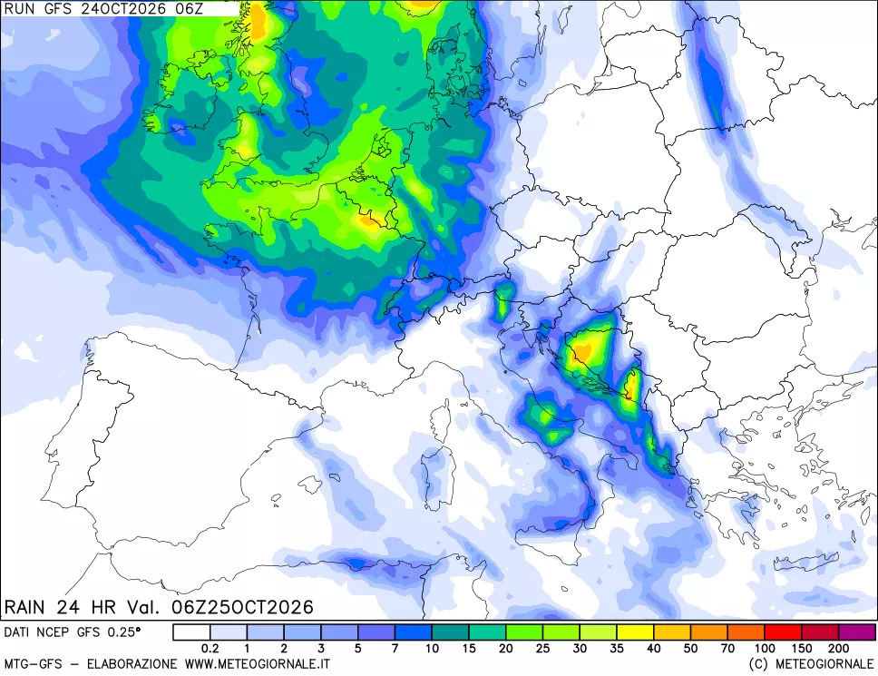 mappa Precipitazioni 24 ore precedenti