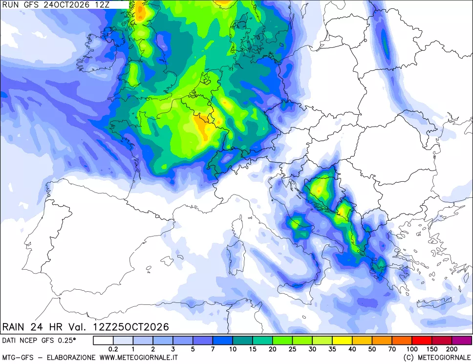 mappa Precipitazioni 24 ore precedenti