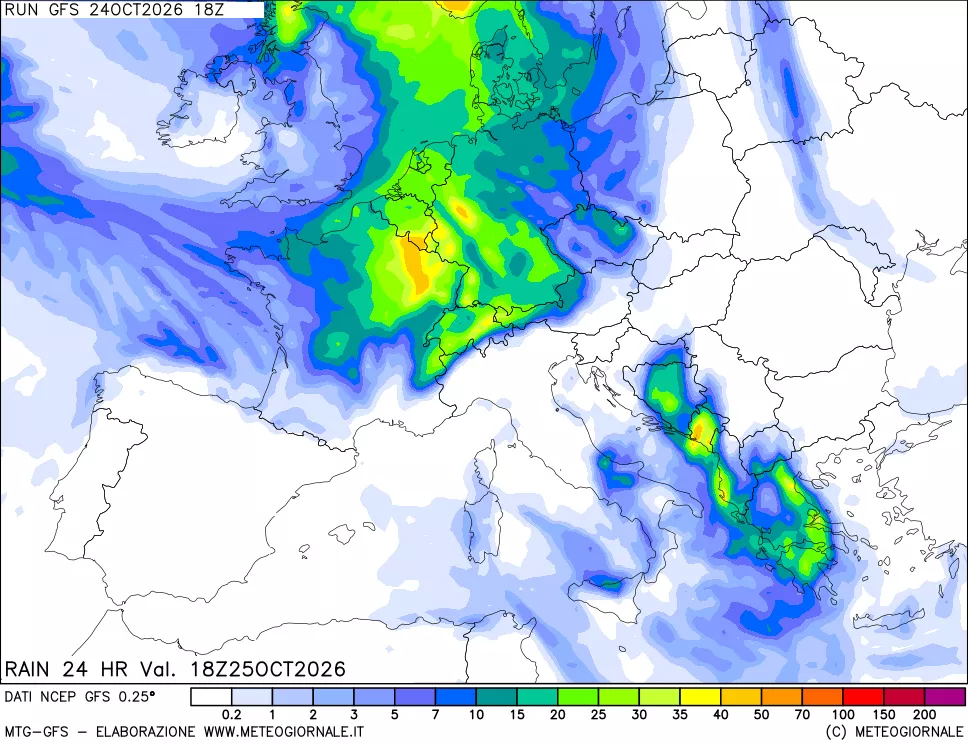 mappa Precipitazioni 24 ore precedenti