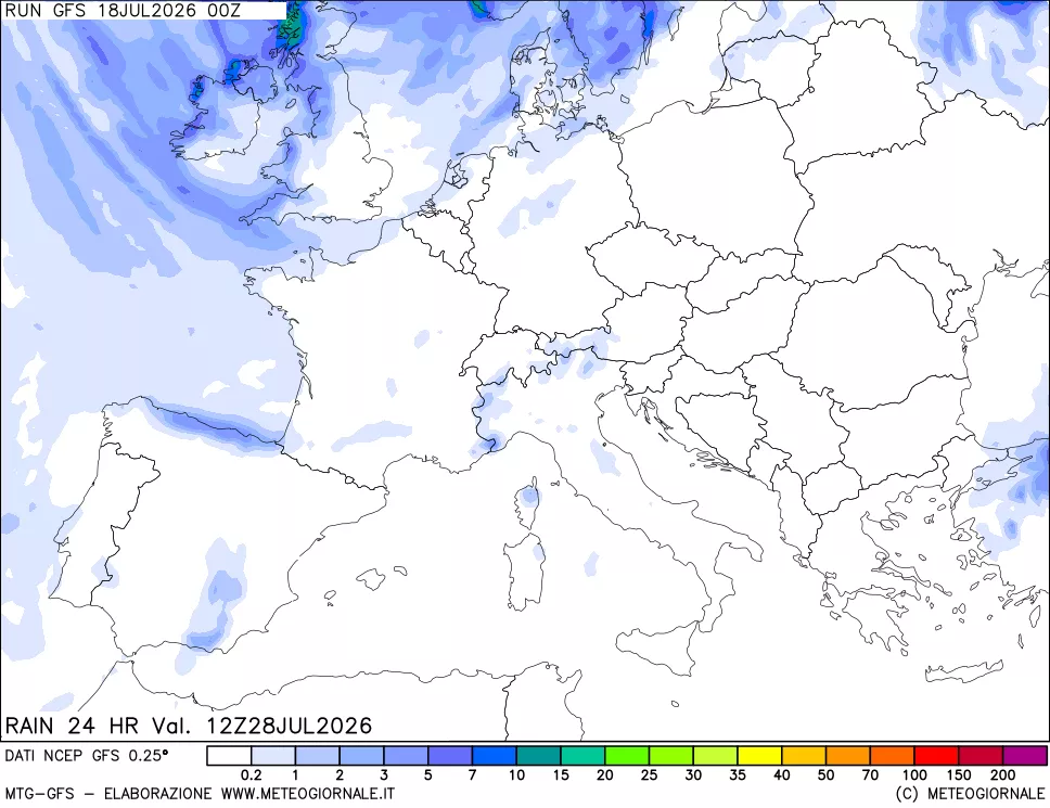 mappa Precipitazioni 24 ore precedenti