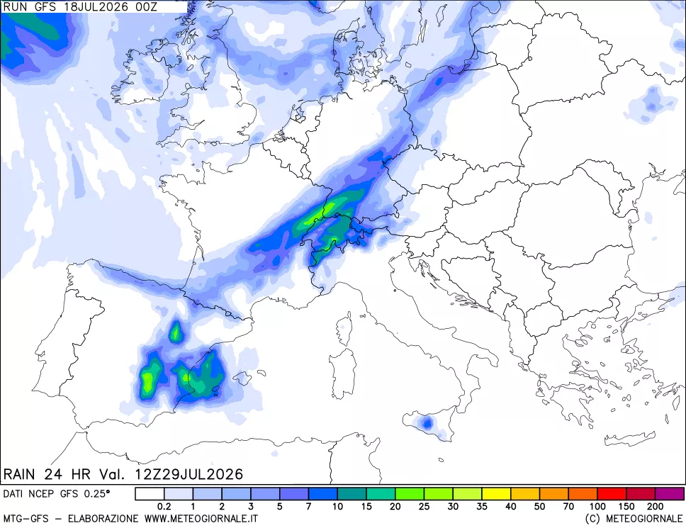 mappa Precipitazioni 24 ore precedenti