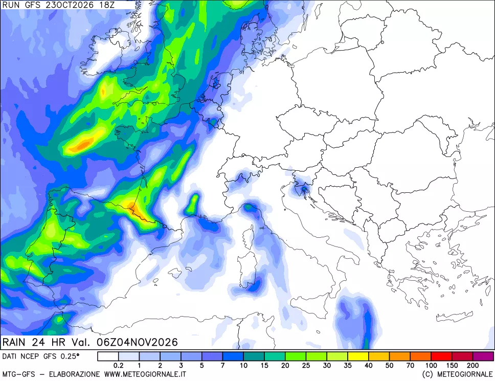 mappa Precipitazioni 24 ore precedenti