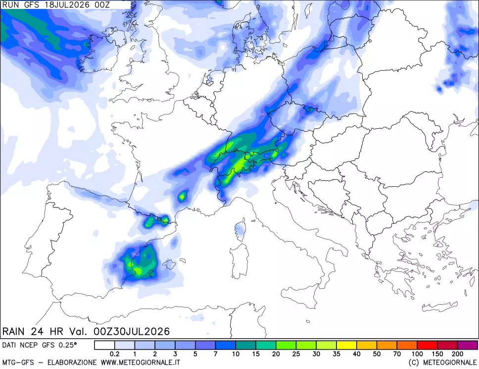 mappa Precipitazioni 24 ore precedenti