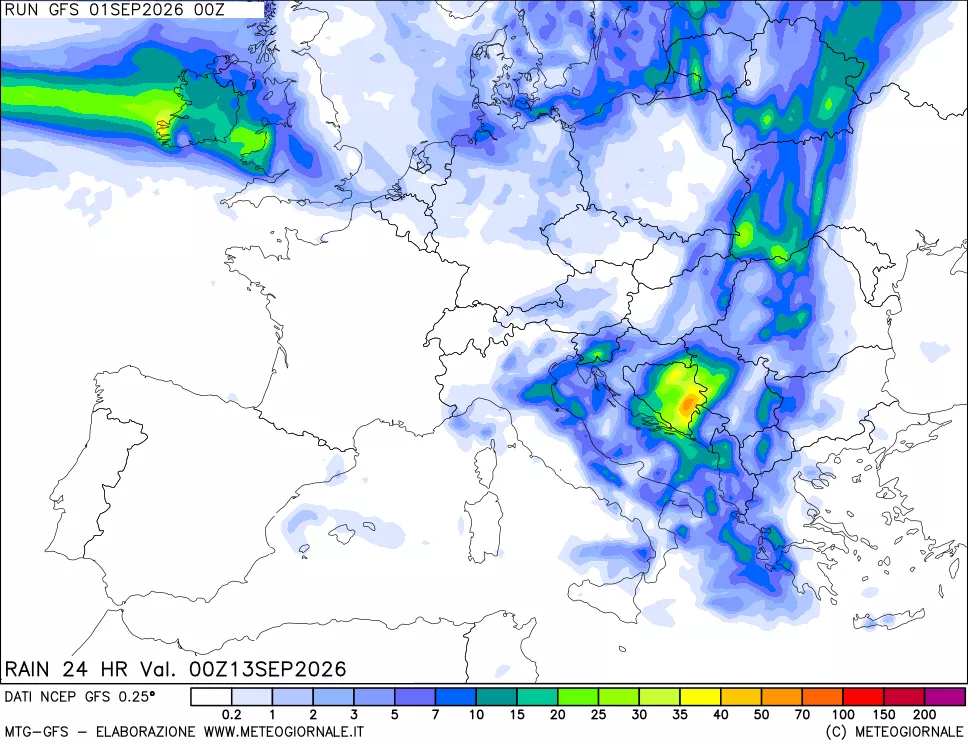 mappa Precipitazioni 24 ore precedenti