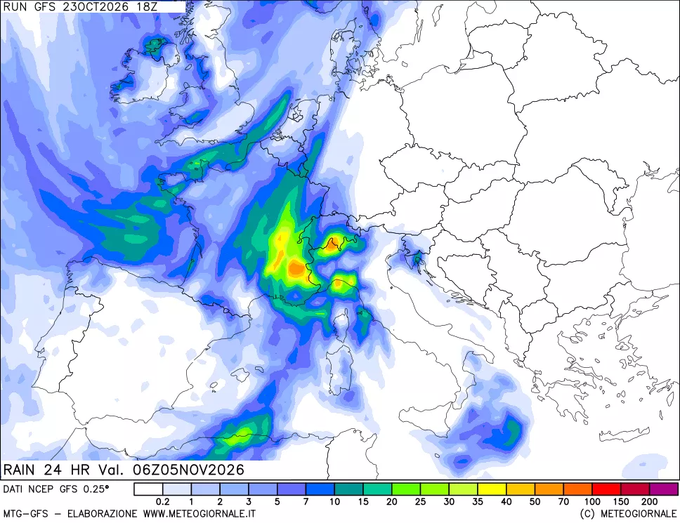 mappa Precipitazioni 24 ore precedenti