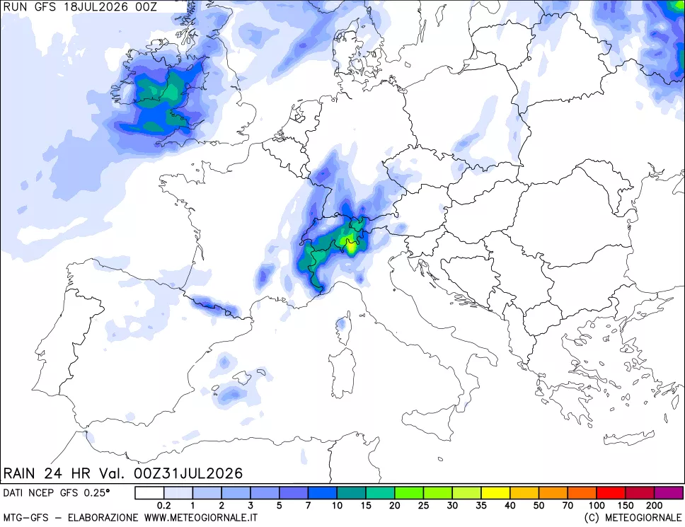 mappa Precipitazioni 24 ore precedenti
