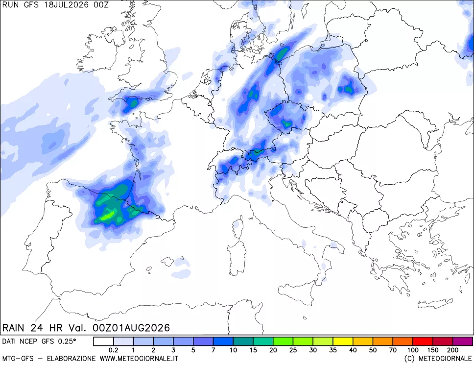 mappa Precipitazioni 24 ore precedenti