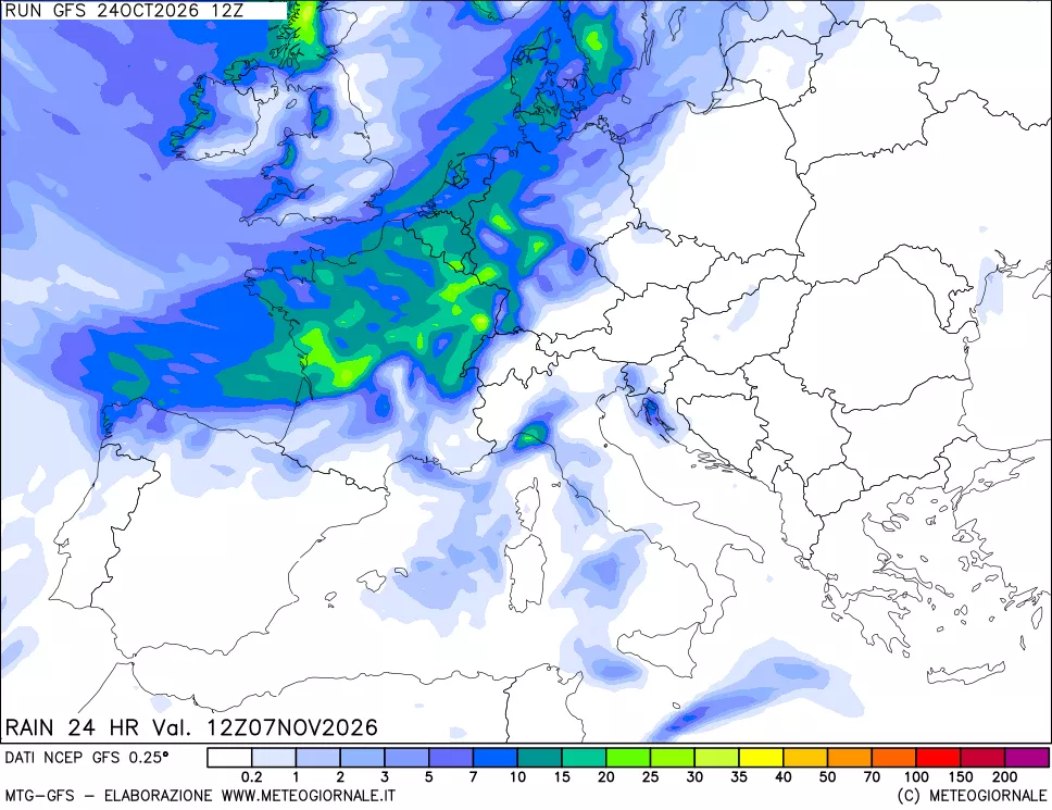 mappa Precipitazioni 24 ore precedenti
