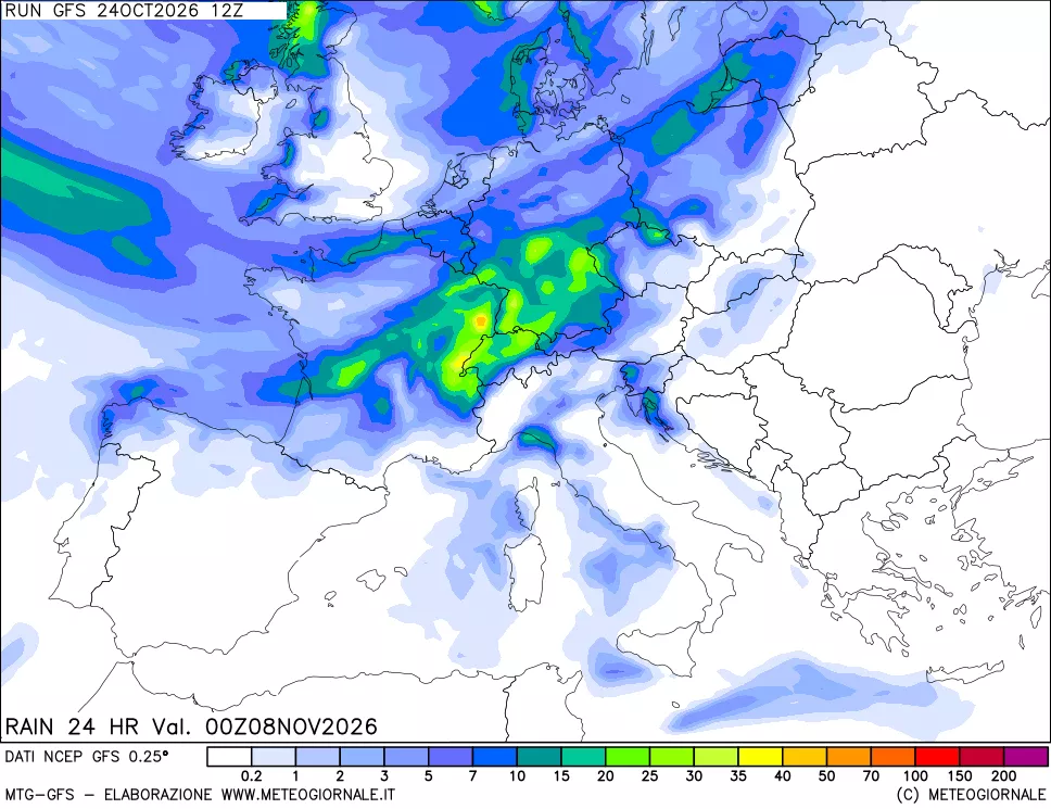 mappa Precipitazioni 24 ore precedenti