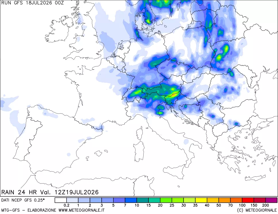 mappa Precipitazioni 24 ore precedenti