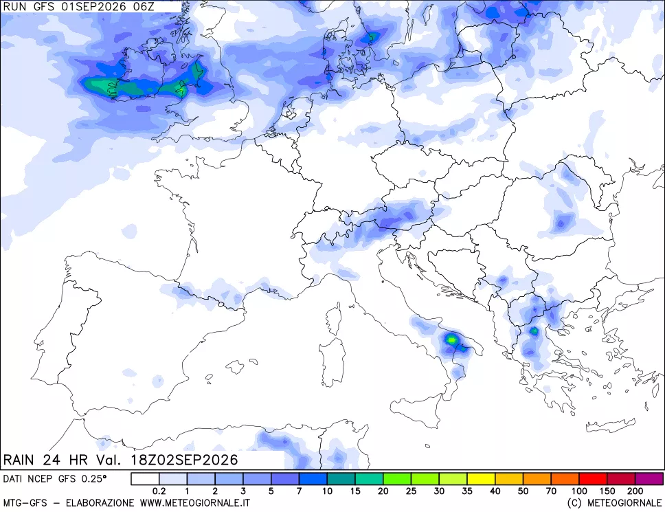 mappa Precipitazioni 24 ore precedenti