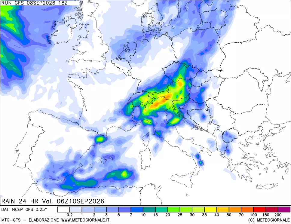 mappa Precipitazioni 24 ore precedenti