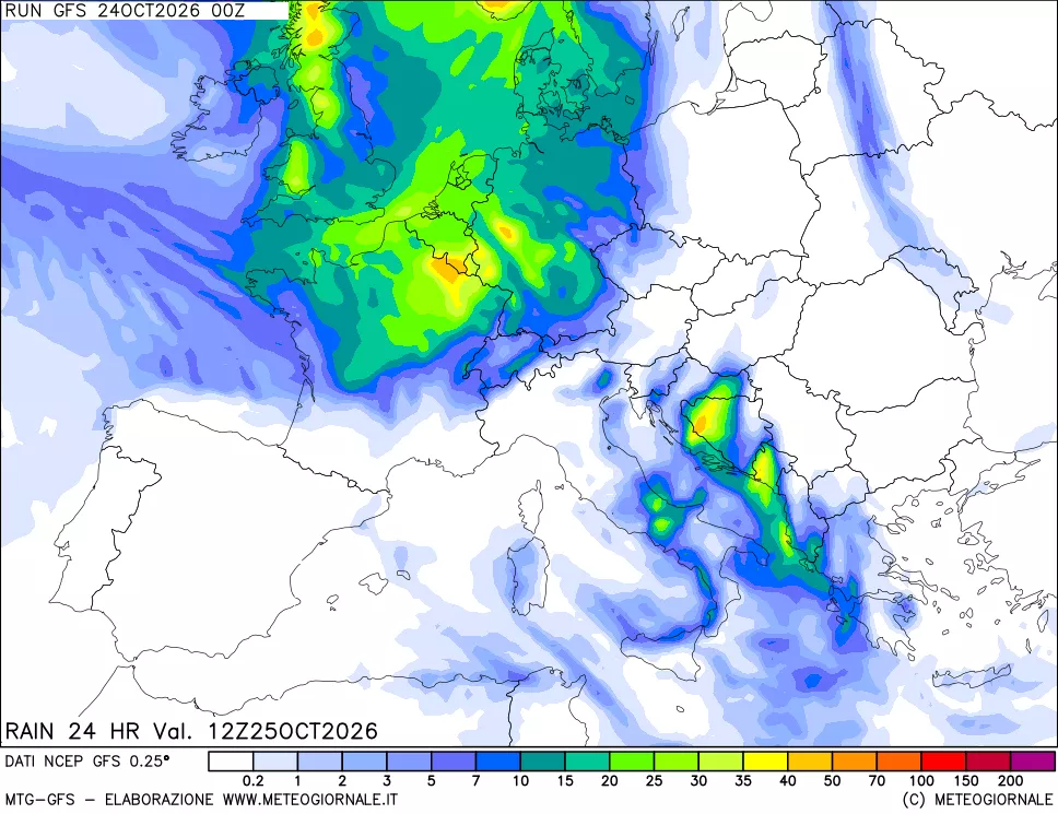 mappa Precipitazioni 24 ore precedenti