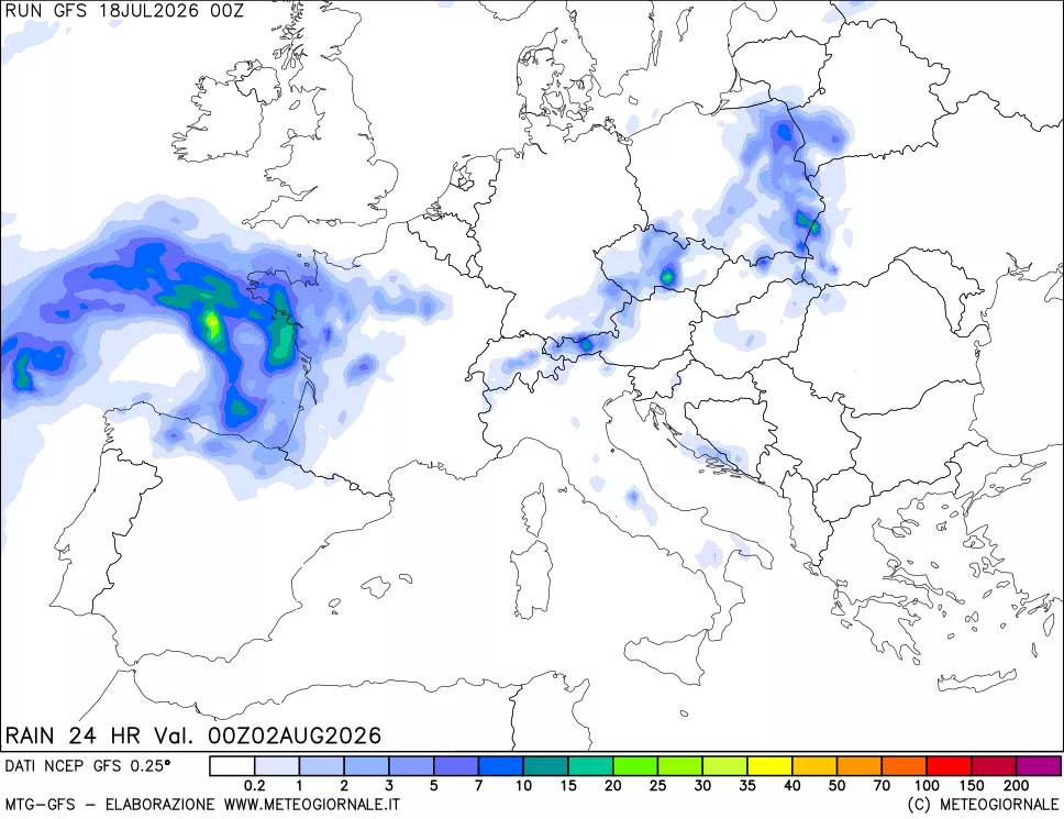mappa Precipitazioni 24 ore precedenti