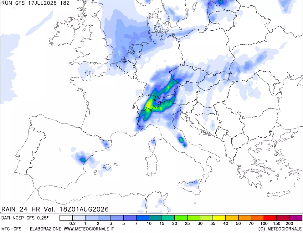 mappa Precipitazioni 24 ore precedenti